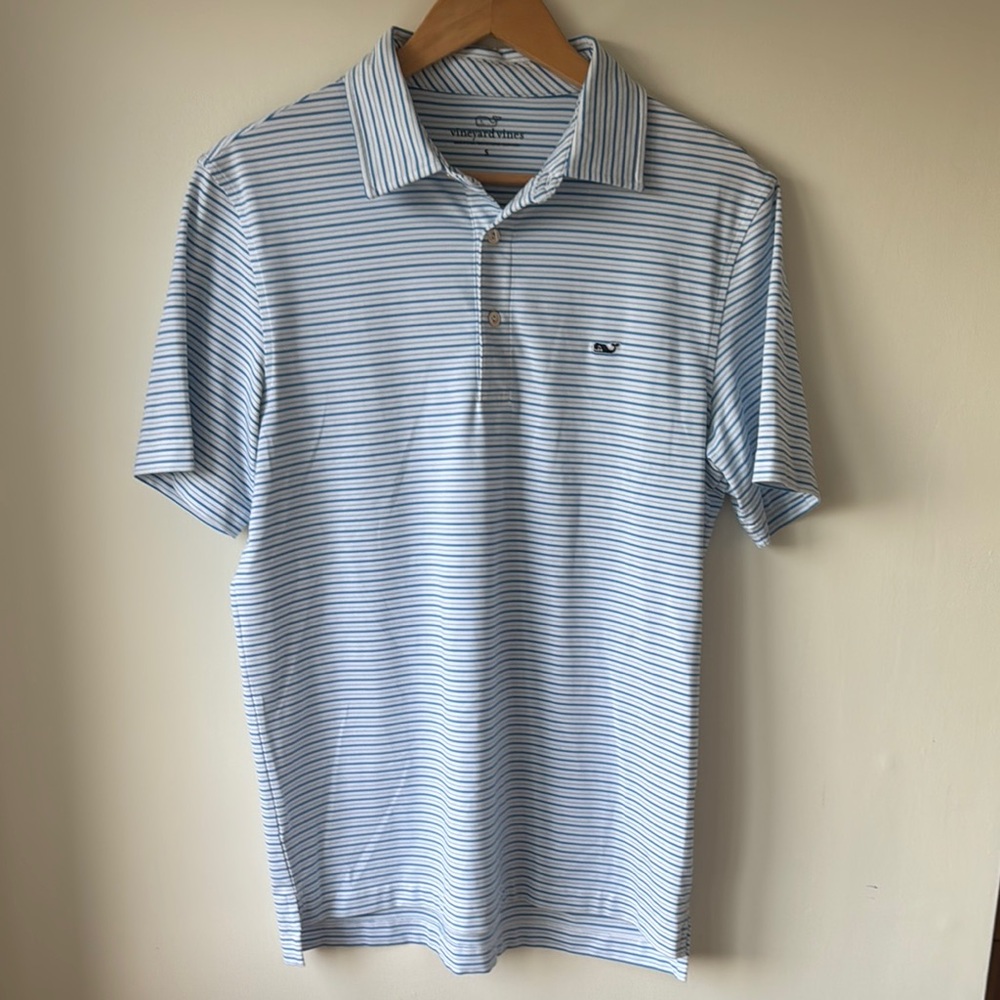Vineyard Vines Golf Polo Blue Striped Polo Shirt Classic Casual Wear